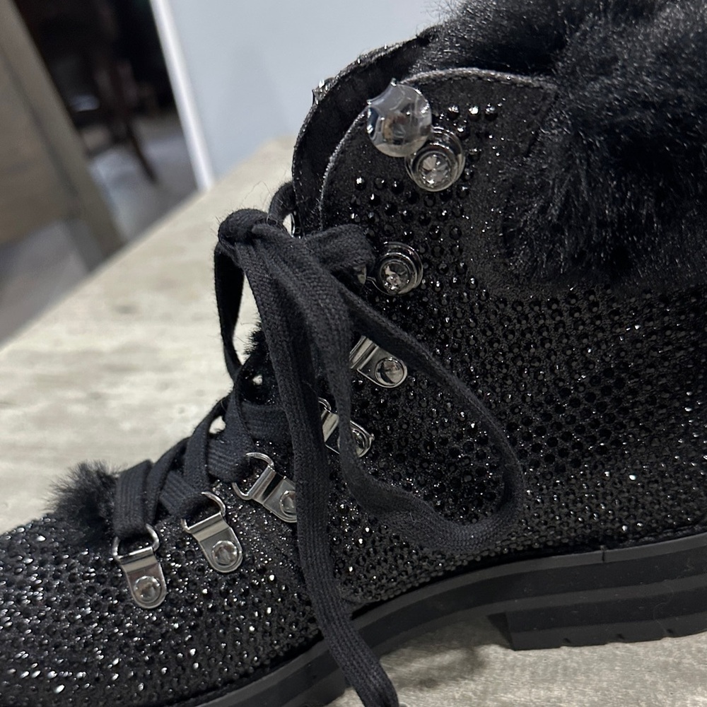 Jessica Simpson Black Sparkle Lace Up Boots - Picture 4 of 5
